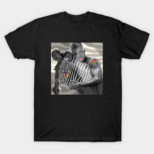 LGBTQ Prideful Friends Man And Zebra T-Shirt by egcreations